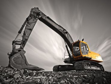 A parked excavator.