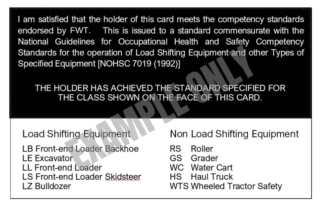 Example of the back of a Duty of Care Plant Competency Card